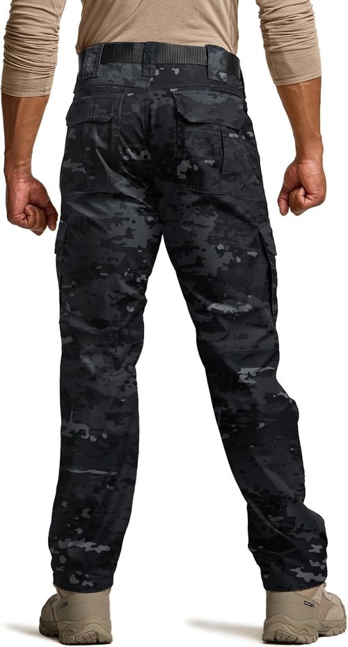 CQR Men's Tactical Pants - Lightweight Water Resistant Ripstop Cargo Pants for Hiking & Work