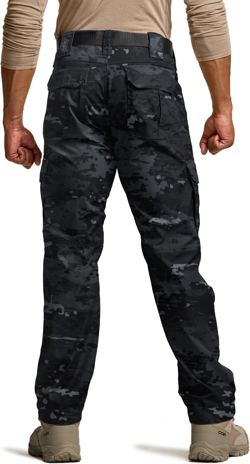 CQR Men's Tactical Pants, Water Resistant Ripstop Cargo Pants, Lightweight EDC Work Hiking Pants, Outdoor Apparel, Duratex Mag Pocket Print Utility Camo Black, 38W x 30L