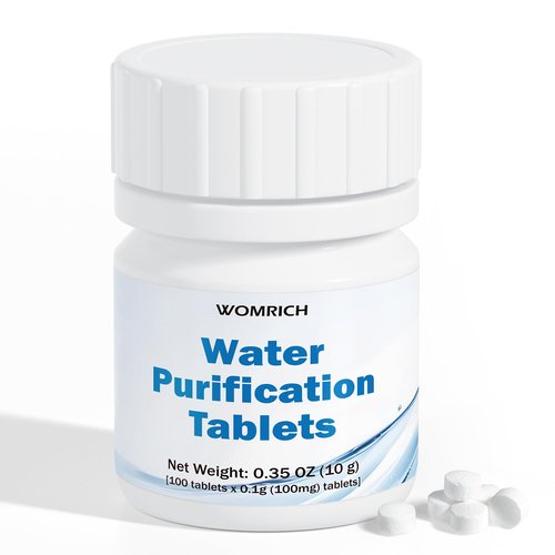 Water Purification Tablets (100 Count) - Emergency Water Treatment for Camping, Survival & Travel - Iodine-Free NaDCC Formula, No Chemical Aftertaste - Essential Addition to First Aid & Survival Kits