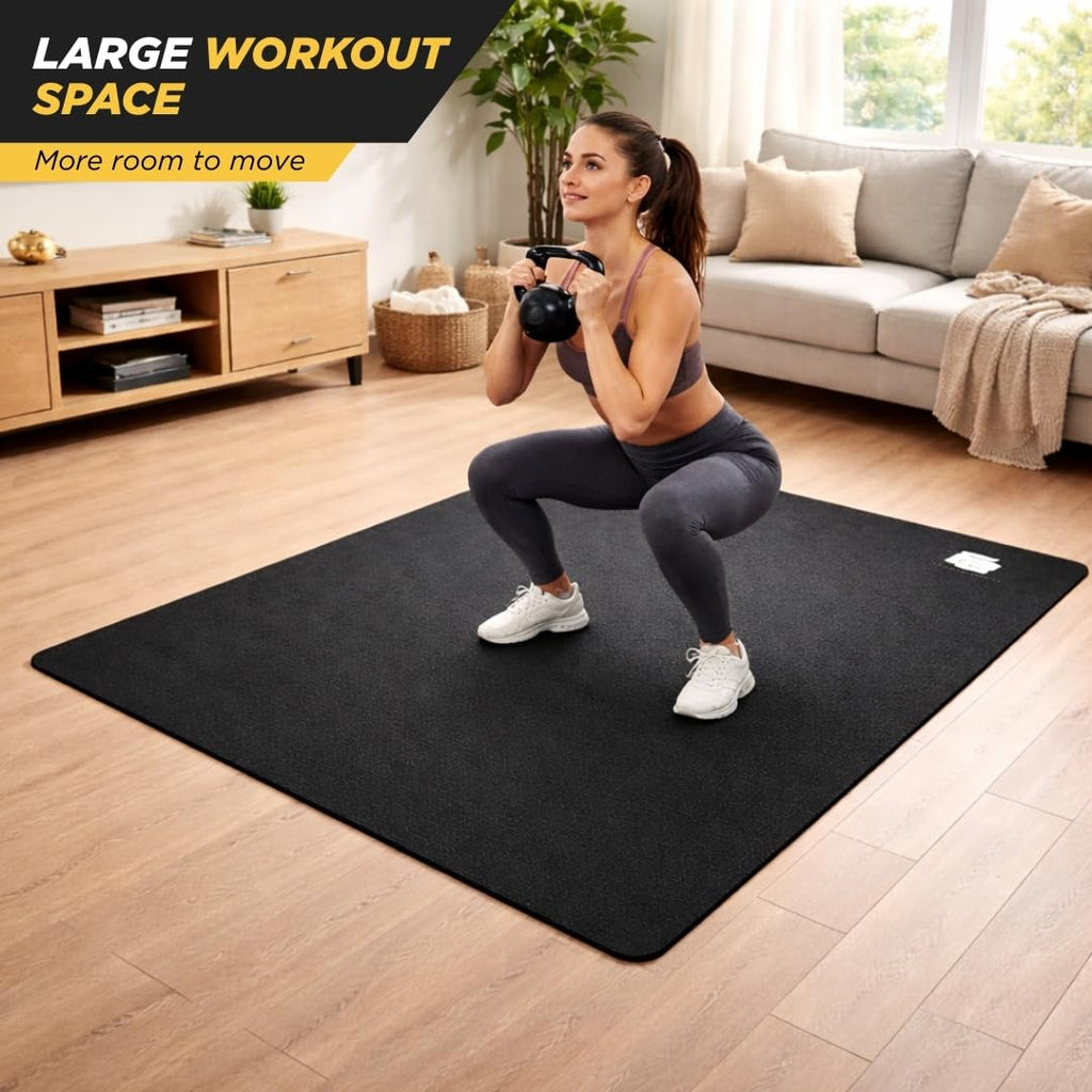 Fit Active Sports Oversized 6’ x 4’ Extra Large Workout Mat with Carry Bag & Straps — Heavy-Duty, Non-Slip Exercise & Equipment Large Mat for Home Gyms, Lifting & Training, Roll-Up | Black