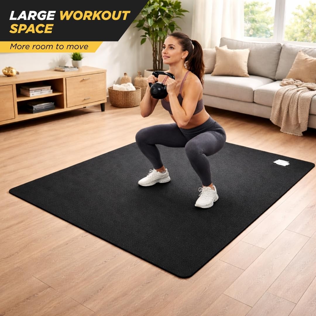 Fit Active Sports Oversized 6’ x 4’ Extra Large Workout Mat with Carry Bag & Straps — Heavy-Duty, Non-Slip Exercise & Equipment Large Mat for Home Gyms, Lifting & Training, Roll-Up | Black