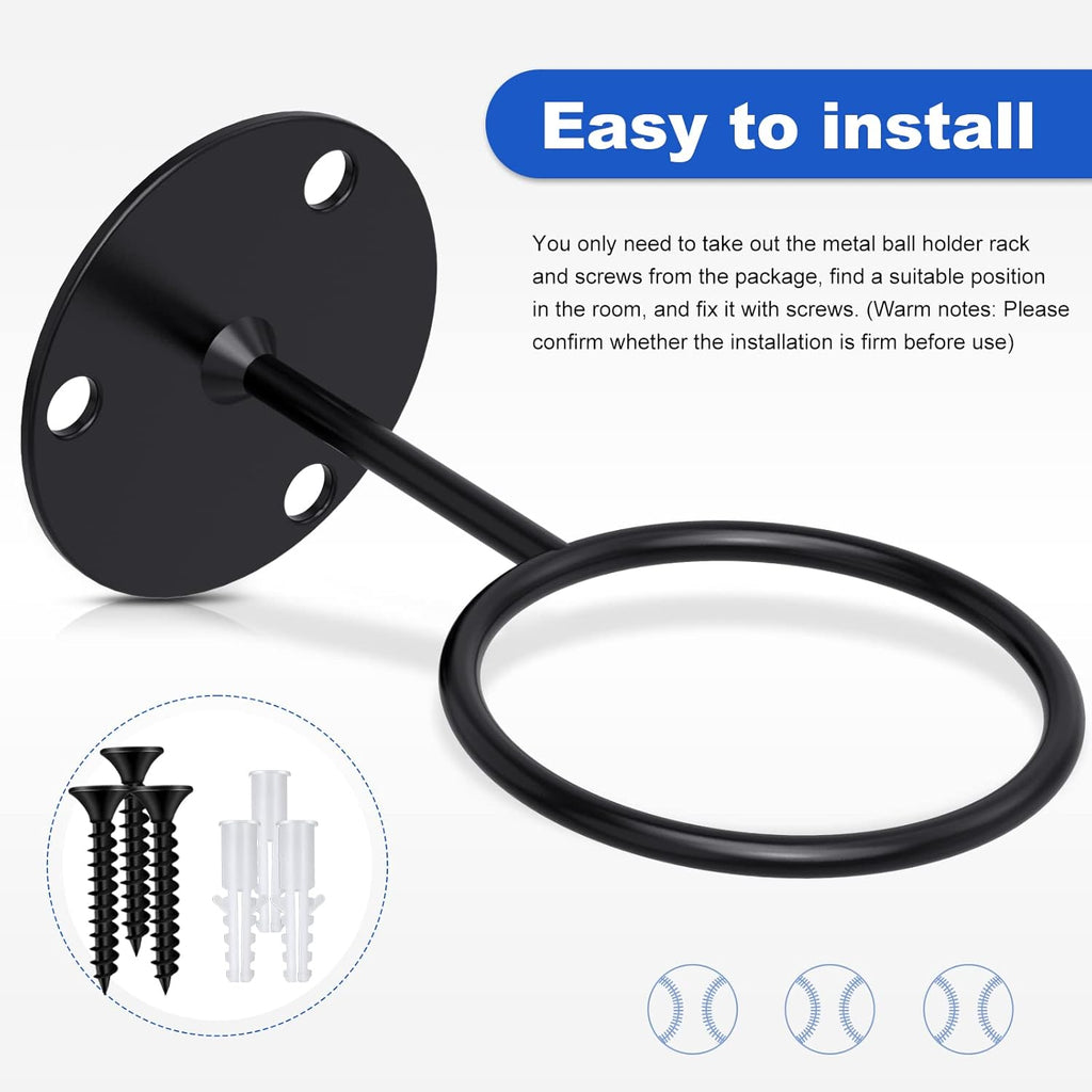 Threan Baseball Display Holder - Heavy Duty Metal Softball Wall Mount Rack for Office & Man Cave (Black)