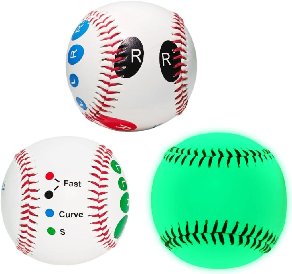 Skiennix Pitching Grip Trainers - 3-Piece Set with 2 Training Baseballs & Glow in the Dark Ball for Beginners