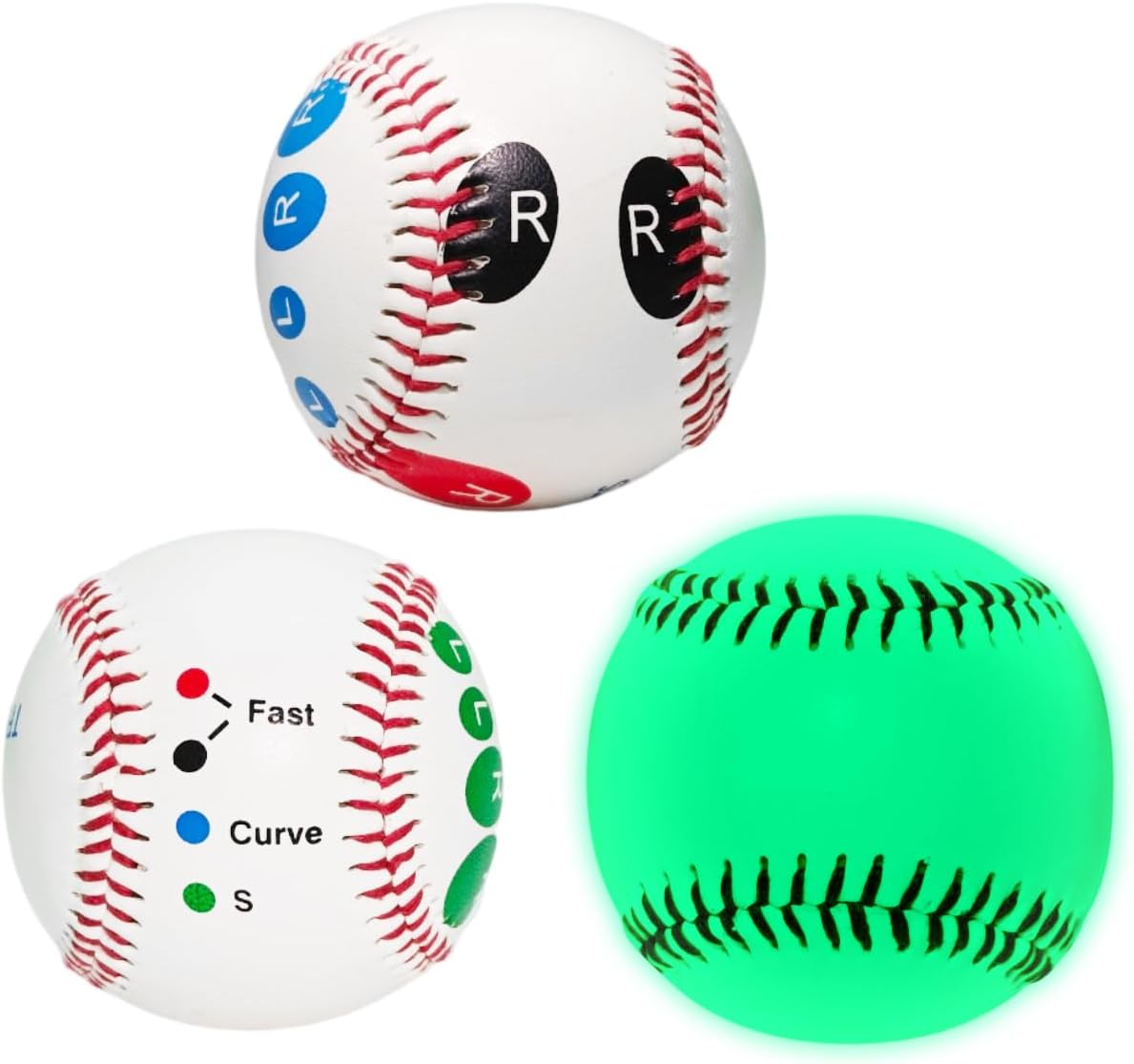 Skiennix Pitching Grip Trainers - 3-Piece Set with 2 Training Baseballs & Glow in the Dark Ball for Beginners