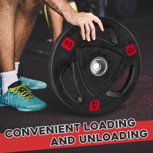 Weight Plates 2-Inch Rubber Coated Olympic Cast Iron Grip Plates Bumper Plates in Pairs or Single for Strength Training, Weightlifting and Bodybuilding