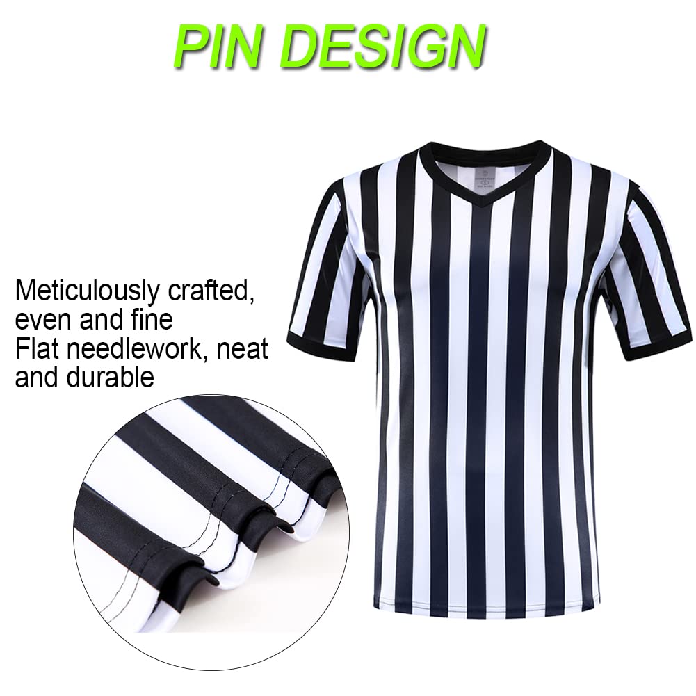 Shinestone Referee Shirt, Referee Costume Shirt for Womens and Mens, V Neck Referee Umpire Shirt Jersey for Football, Soccer and Sports for Christmas (Large)