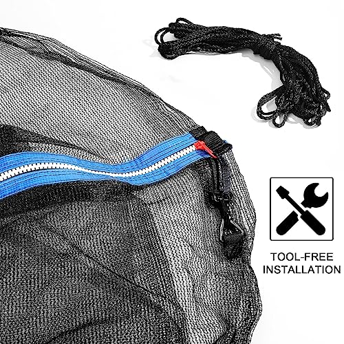 16 FT Round Trampoline Net Replacement with Double Zippers - Weather-Resistant Safety Enclosure, Fits 6 Straight Poles