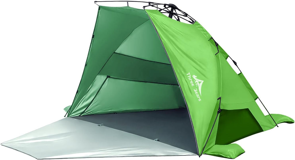 Three Bears Pop Up Beach Tent - Lightweight UV Protection Shelter for 3-4 People | Easy Setup, Green