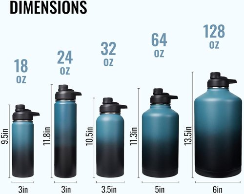 Fijinhom 24 Oz Insulated Water Bottle - Double Wall Stainless Steel, BPA Free, Blue & Black