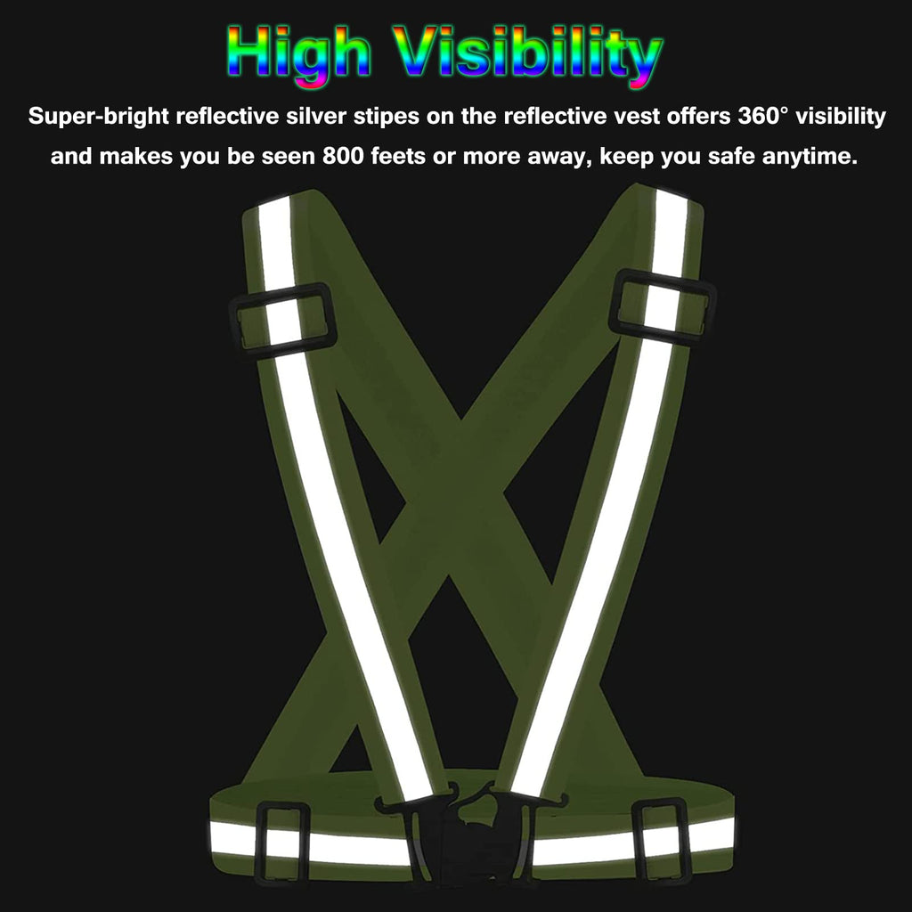 Bighaki808 Safety Vest Reflective Running Gear, Adjustable Safety Vests Outdoor Lightweight Reflective Belt 360°High Visibility for Night Running, Walking(Fluorescent Green+Black+Blue)