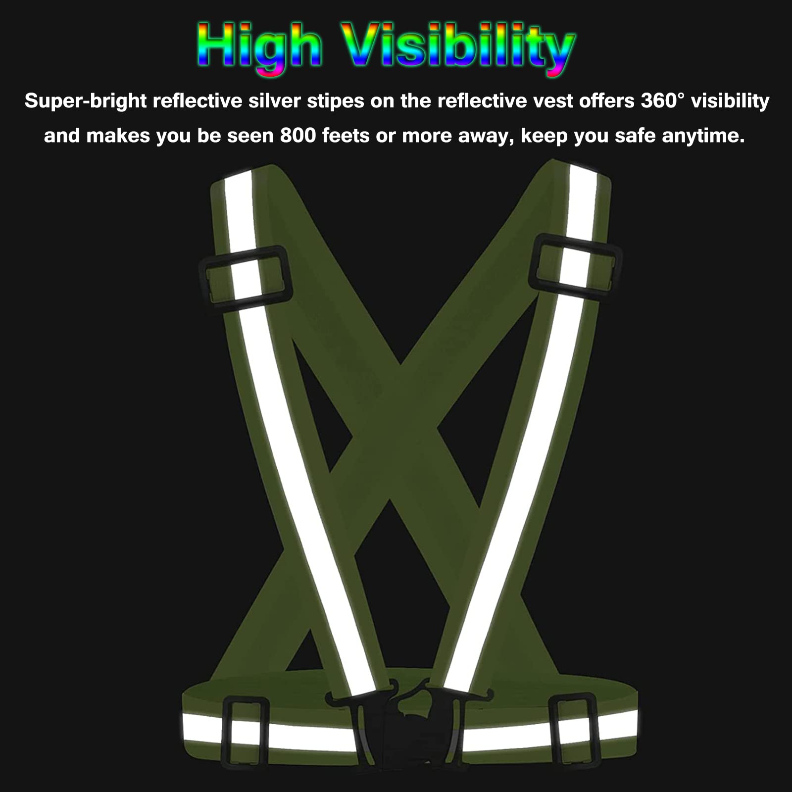 Bighaki808 Safety Vest Reflective Running Gear, Adjustable Safety Vests Outdoor Lightweight Reflective Belt 360°High Visibility for Night Running, Walking(Fluorescent Green+Black+Blue)