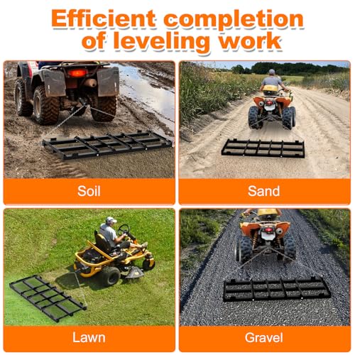 Black 4Ft Heavy Duty Drag Harrow for Gravel Soil Lawn Driveway Leveling