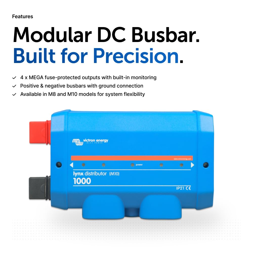 Victron Energy Lynx Distributor - Modular M10 DC Bus Bar with 4 Built-In Fuses | Reliable Power Distribution