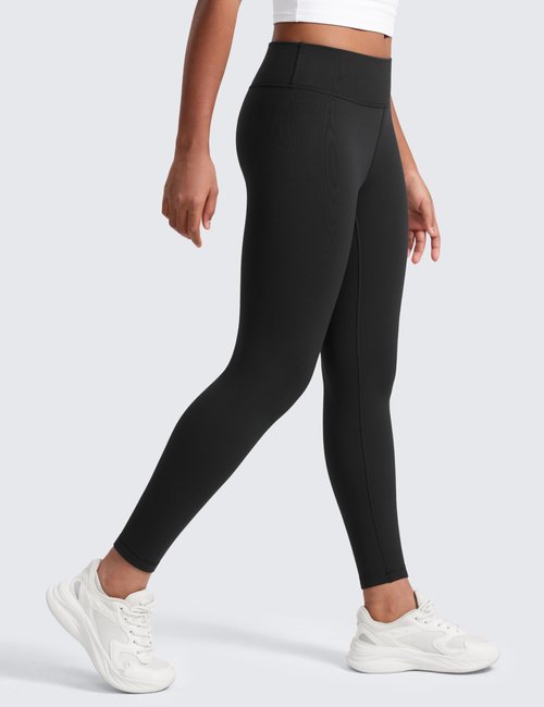 CRZ YOGA Girls Matte Thermal Fleece Lined Full Length Leggings - Casual Athletic High Waist Pants Winter Warm Kids Teen Black Medium