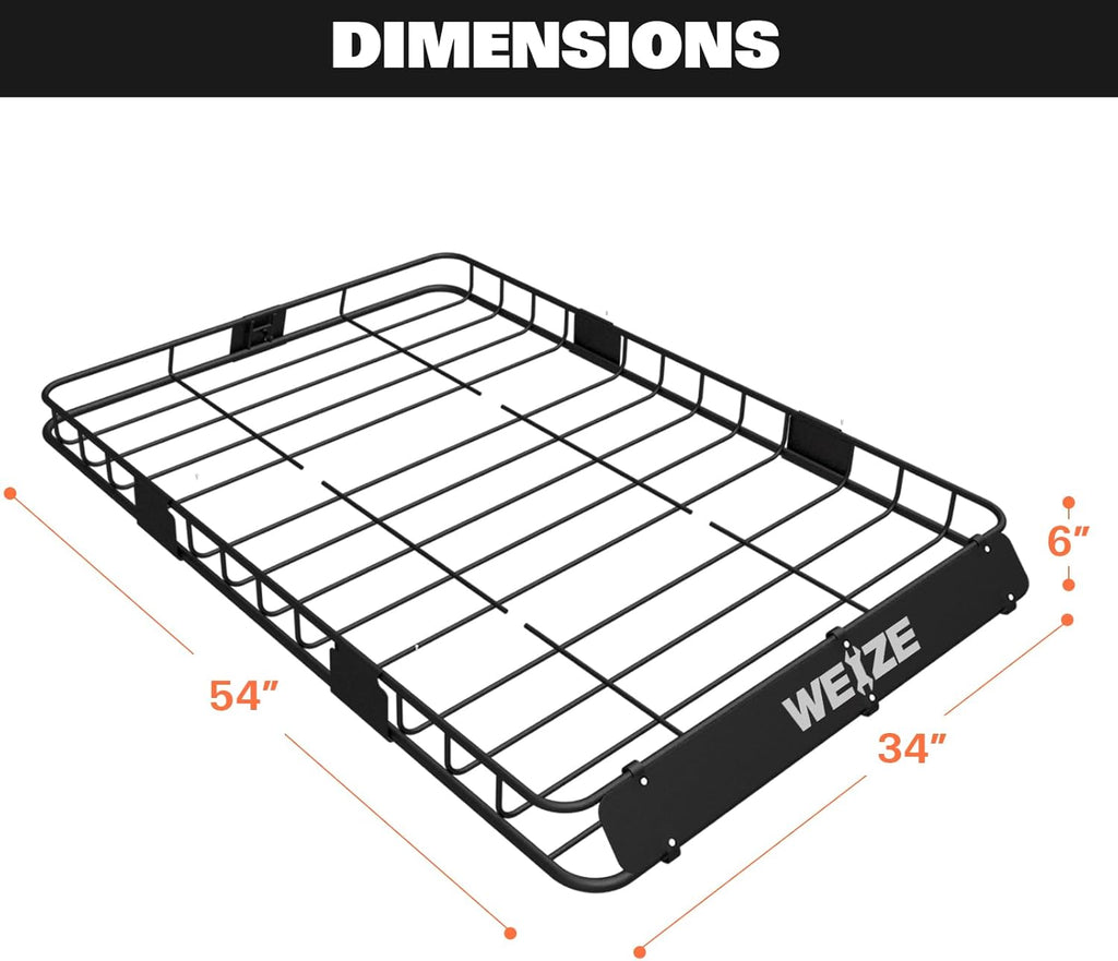 WEIZE Heavy Duty Roof Rack Basket - 54" x 34" Cargo Carrier with Waterproof Bag & Straps for SUV/Truck
