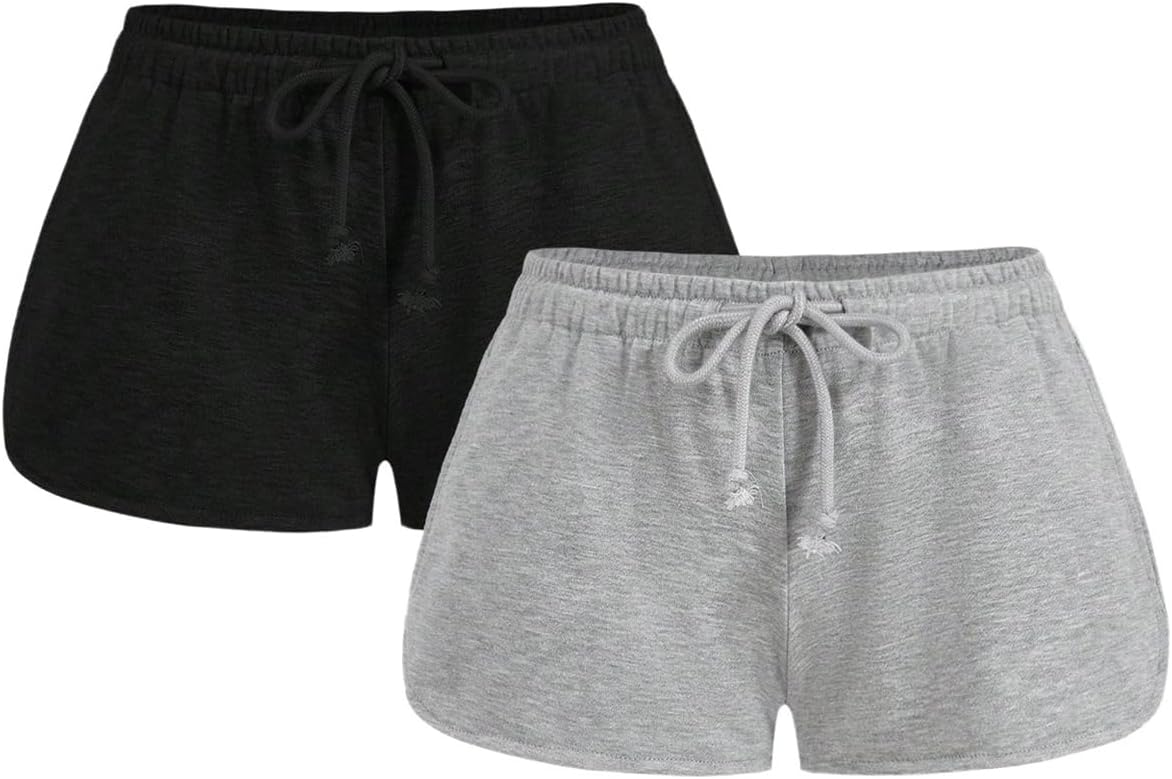 RoseSeek Women's Drawstring Waist Sweat Shorts - Low Rise Casual Workout & Lounge | 2 Pack