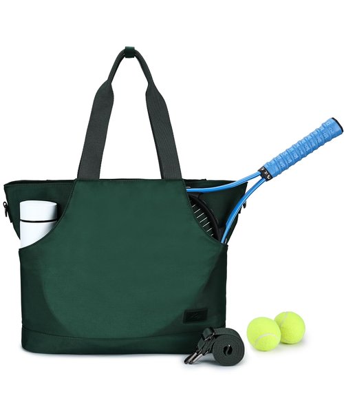 Kasqo Tennis Bags for Women, Large Water Resistant Pickleball Tote Bag Men 2 Rackets Lightweight Crossbody Shoulder Bag for Gym Sport Green