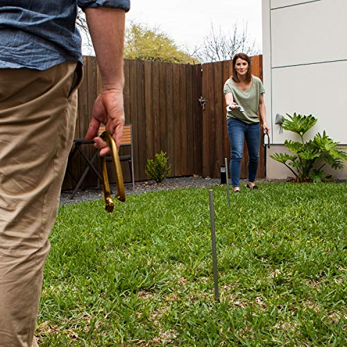 Deluxe Horseshoe Set with Steel Shoes, Stakes & Carrying Case - Traditional Outdoor Lawn Game