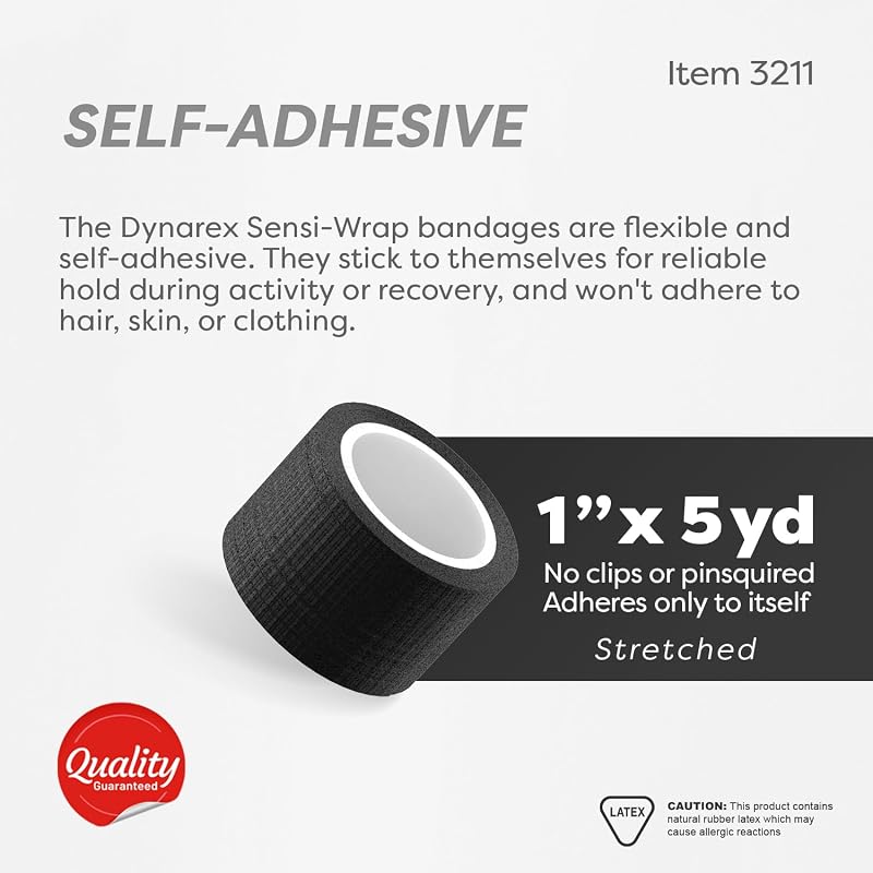 Sensi-Wrap Self-Adherent Bandage Rolls, Black 1" x 5 yds - 30 Count (Pack of 1)