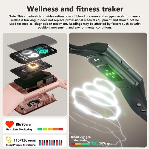 FITVII FINO 2 Slim Fitness Tracker - Smart Watch with Blood Oxygen & Sleep Monitor | IP68 Waterproof, 24/7 Heart Rate & Blood Pressure Tracking