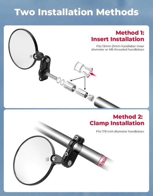 KEMIMOTO Universal Motorcycle Mirrors - 360° Rotatable Handlebar Side Mirrors | Fits 7/8" Bars
