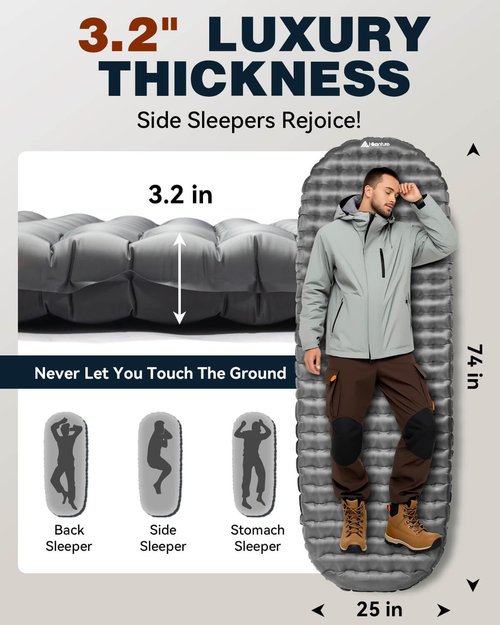 Hikenture Sleeping Pad R-Value 6.2 Insulated Camping Mattress for Cold Weather with Pump Sack(1201-A1)