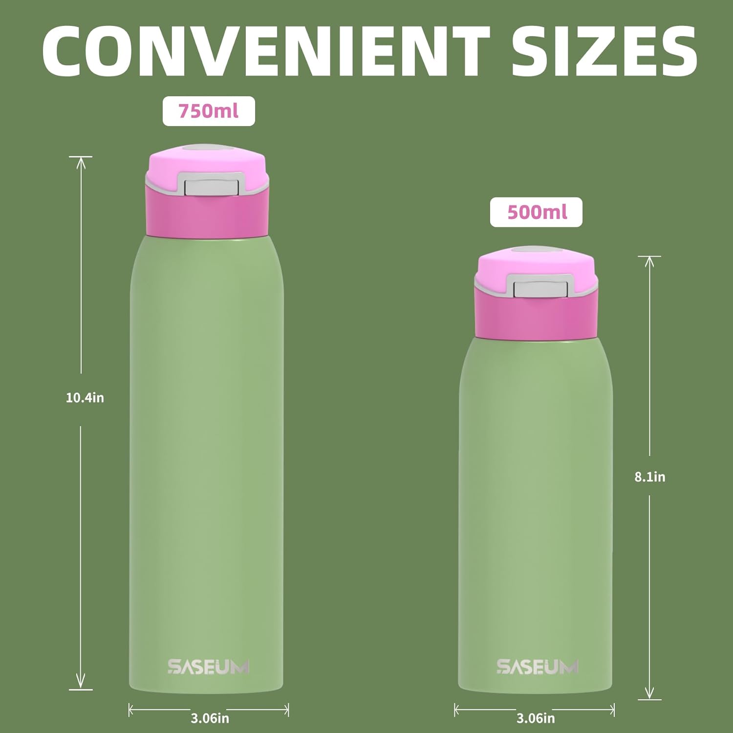 Saseum Water Bottle with Straw, 24 oz Free-Sip Double-Wall Vacuum Insulated Stainless Steel Bottle, One-Click Open Design with Soft Silicone Spout, BPA-Free, Ideal for School, Sports & Travel