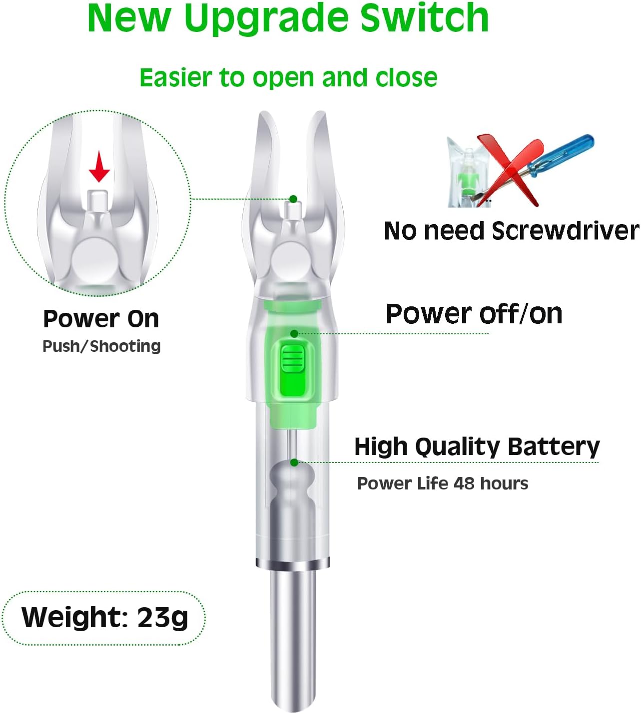 Skiennix Lighted Nocks for Arrows - Bowstring Activation | 6 Pack Compatible with .166/G, .204/X, .233/H, .244/S, .246/GT