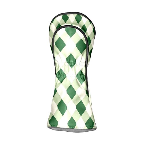 Golf Club Covers Geometric Green White Checkered Driver Headcover, Leather Golf Club Head Covers for Driver Fairway Woods Waterproof Golf Headcovers with Anti-Scratch Lining for Men Women