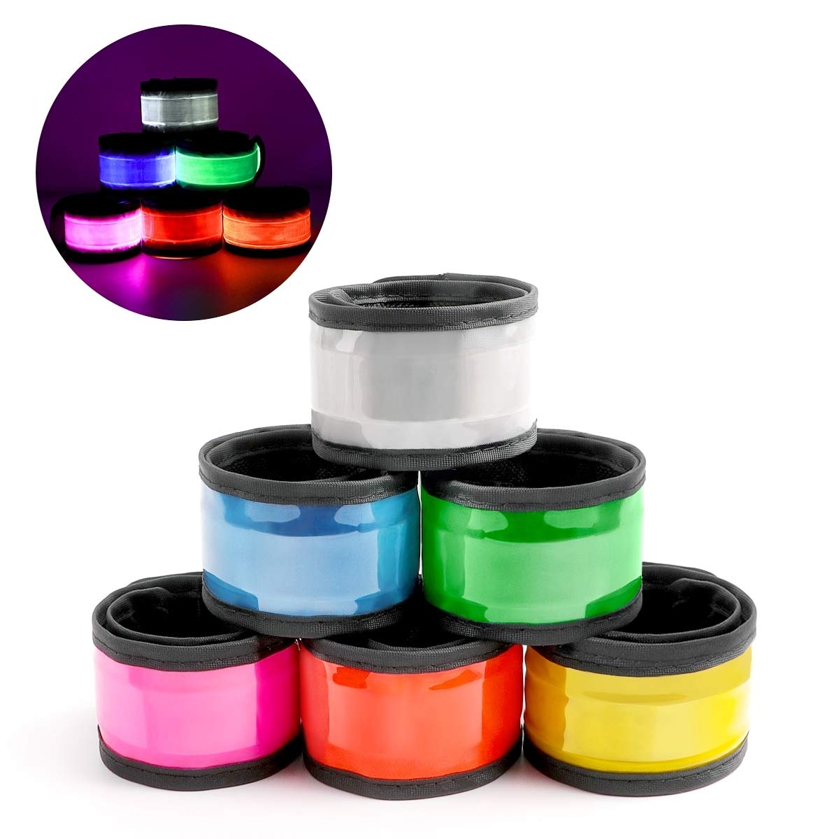 esonstyle 6 Pack LED Light Up Band Slap Bracelets, Night Safety Wrist Band for Cycling Walking Running Concert Camping Outdoor Sports