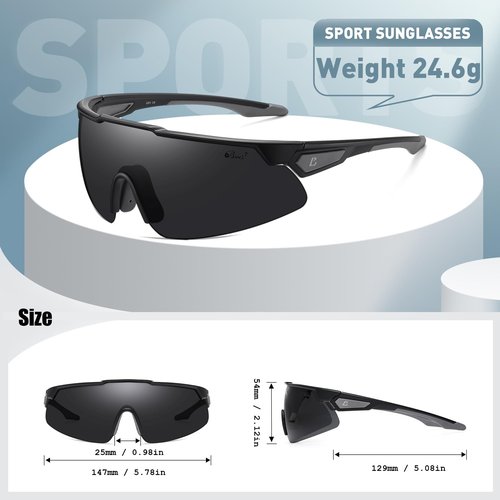 Bevi Sports Shield Sunglasses Polarized UV400 Lens with TR90 Lightweight Frame Unisex Baseball Running Biking 2953C2