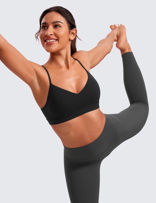 CRZ YOGA Butterluxe V-Neck Sports Bra - Adjustable Thin Straps, Padded Wireless Yoga Top for Women