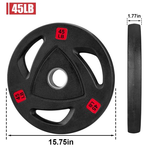 Weight Plates 2-Inch Rubber Coated Olympic Cast Iron Grip Plates Bumper Plates in Pairs or Single for Strength Training, Weightlifting and Bodybuilding
