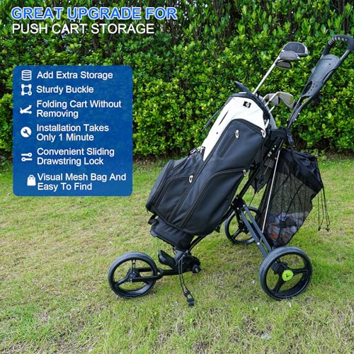 Golf Push Cart Storage Bag - Large Capacity Backside Organizer with Mesh Net