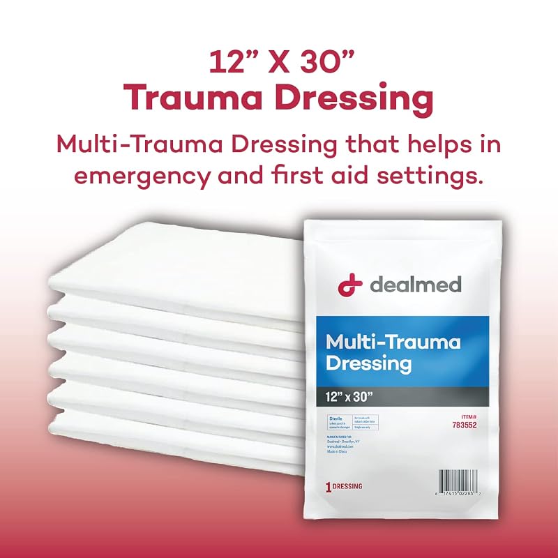 Dealmed Multi-Trauma Dressing - 12" x 30" Sterile Emergency Pad 1