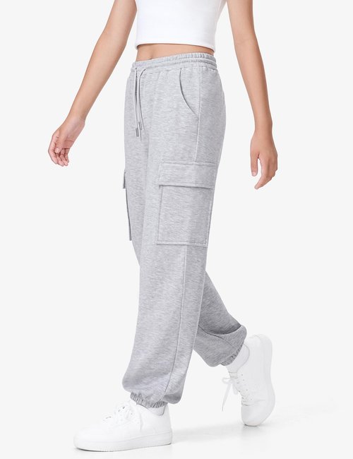 BOOPH Girls Sweatpants Kids Baggy Cargo Pants Athletic Drawstring Jogger Pants with Pockets Grey 11-12 Years