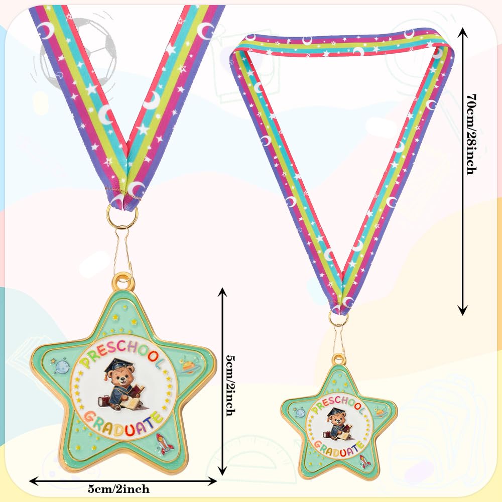 Preschool Graduation Medal, Congrats Graduation Award Medal with Rainbow Neck Ribbon, Cute Grad Medals for Awards, Metal Graduation Medals for Kids Students Graduate Gift Party Decoration Favors