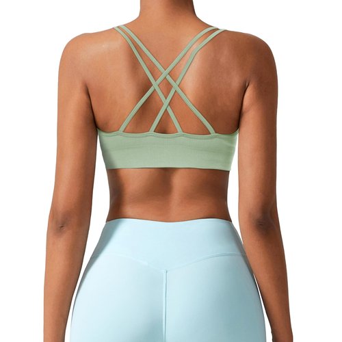 Sports Bra for Women V-Neck Strappy Criss Cross Yoga Bra Padded Medium Support Workout Gym Athletic Fitness Bras 3 Pack