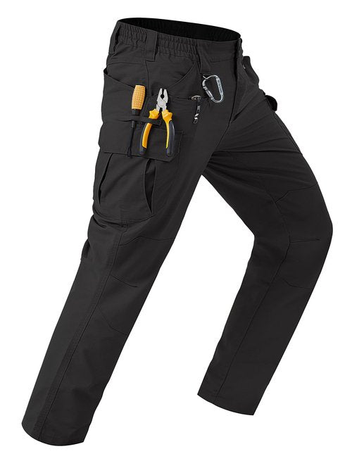 LGNTBE Men's Cargo Work Pants Lightweight Ripstop Water, Resistant for Hiking, Tactical Missions with 7-Pocket, Black, 34Wx32L