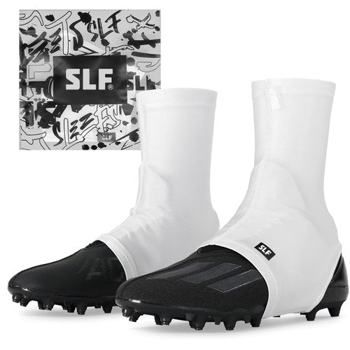 SLEEFS Solid Football Spats Cleat Covers – Compression Cleat Covers for Football Drip, Turf Protection & Style (White, L/XL)