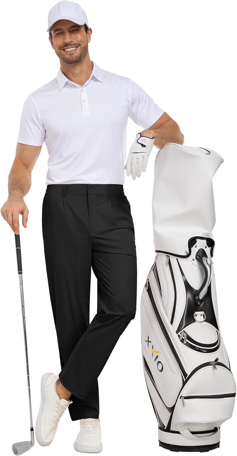 Skiennix Men's Golf Pants - Lightweight Stretch Casual Dress Trousers with 5 Pockets & Elastic Drawstring