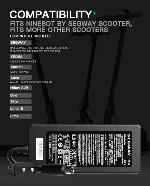 UL Certified 42V 1.7A AC Adapter Compatible with Segway Ninebot F65 F40 F30 F20 E22 E25 E45 ES4 ES2,Power Supply Cord for 36V Lithium Battery Original Charger Accessories