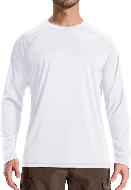 LOOGU Men's Rash Guard - UPF 50+ UV Sun Protection Lightweight Long Sleeve Shirt for Outdoor Activities | White