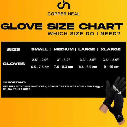 COPPER HEAL Copper Compression Gloves (PAIR) for Men and Women - Highest Copper Infused FULL FINGER Compression Gloves Hand