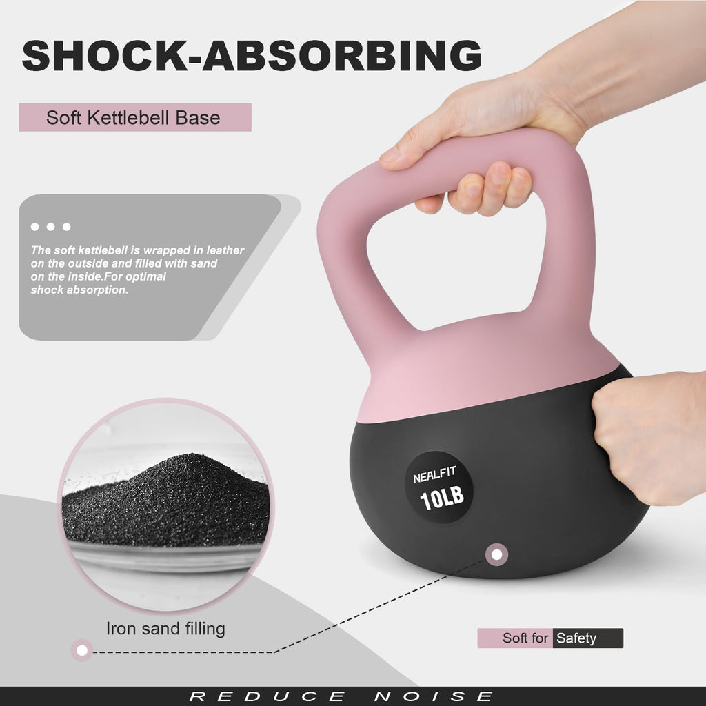 NEALFIT Soft Kettlebell 5LB/10LB/15LB/20LB/25LB, Kettlebells for Home Gym Strength Training, Anti-Slip Fitness Weights for Men Women (5LB Pink-Graphite Black)