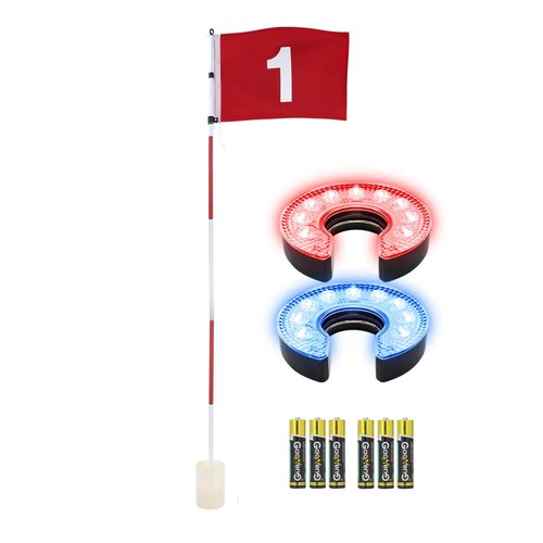 KINGTOP 6ft Golf Flagstick with RGB Hole Light, Practice Putting Green Flags for Yard, Golf Pin Flag Hole Cup Set, Light Up Night Golf Party