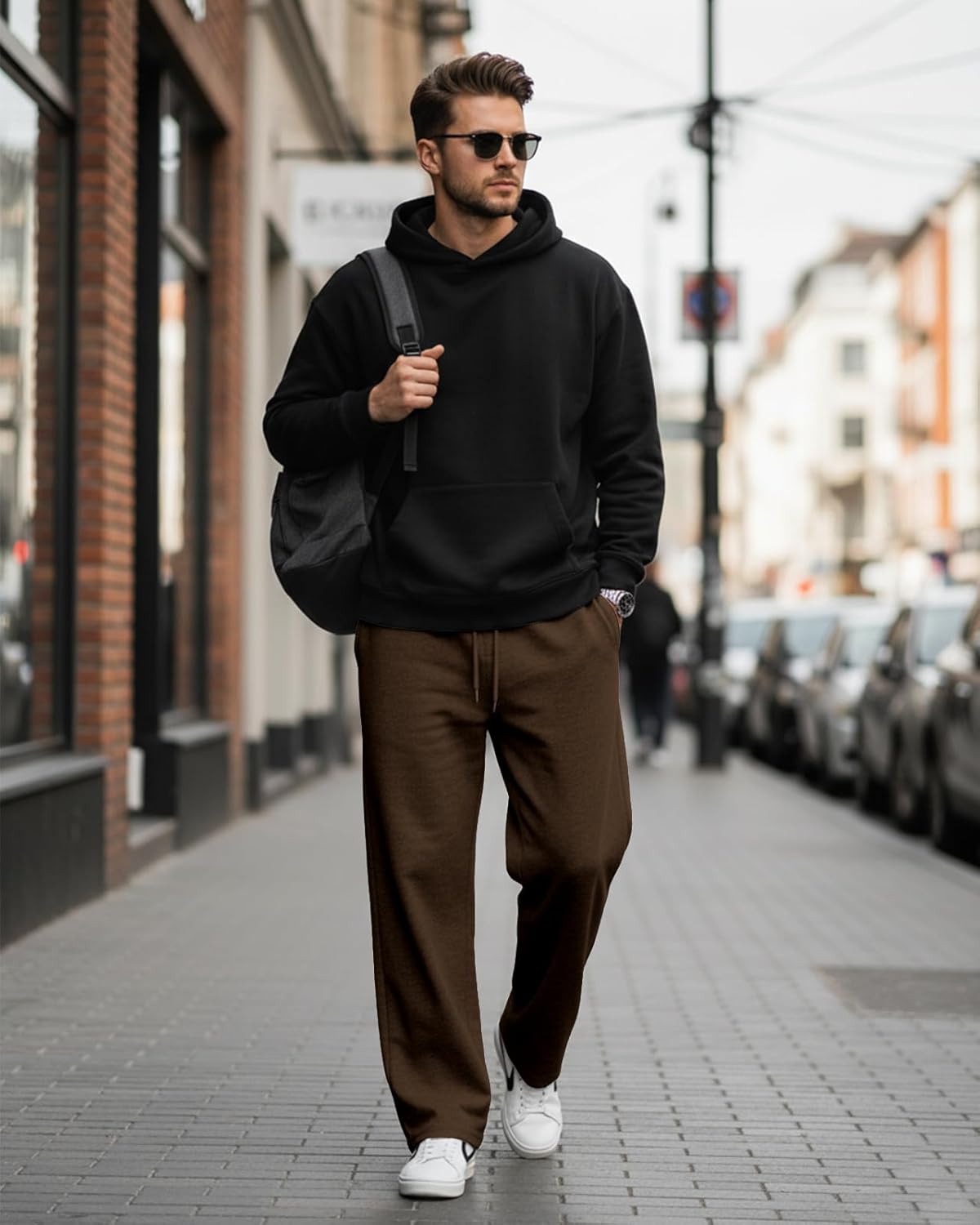 Waterwang Men's Fleece Sweatpants - Casual Joggers with Pockets | Loose Fit Athletic Pants