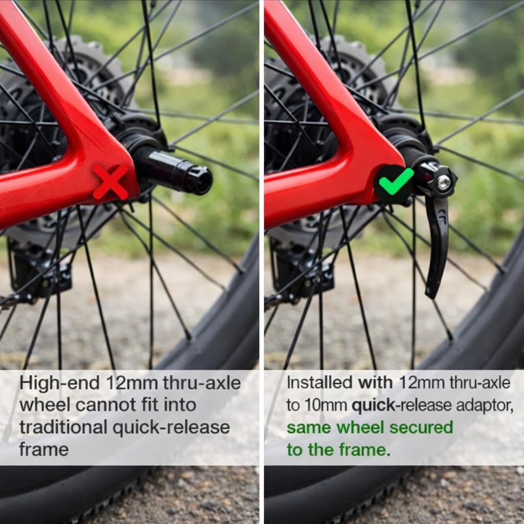 VGEBY Bikes Wheel Rear Fork Axle, 12mm Rear Bikes Thru Axle to 9mm Thru Axle Quick Release Hub Skewer Adapter (142 * 12)