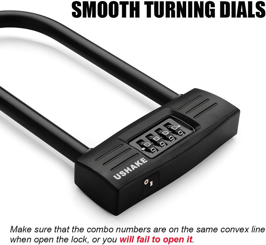 USHAKE Heavy-Duty Bike U Lock - Secure Combination Lock for Bicycles, Scooters & Gates