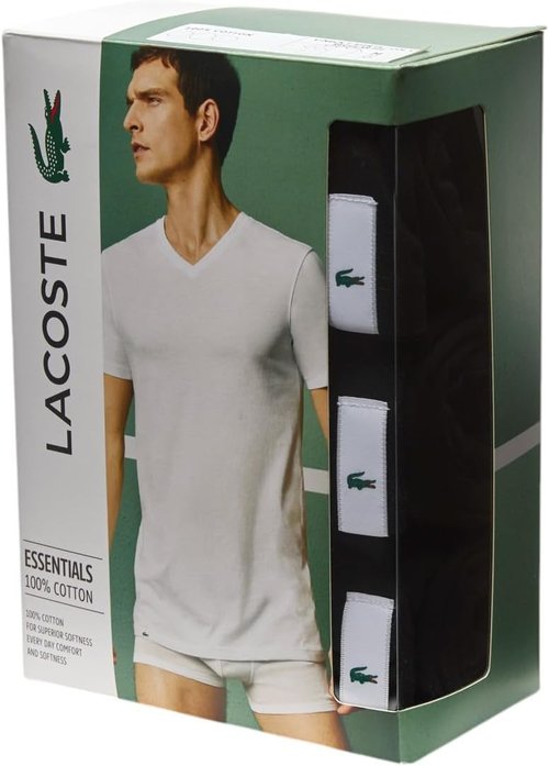 Lacoste Men's Crew Neck Undershirt - 100% Cotton Regular Fit | 3-Pack Essentials